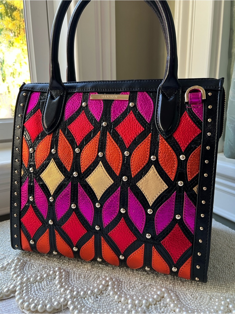 NWT Brahmin Leather Small Caroline Satchel, Showtime Royale - Picture 8 of 8